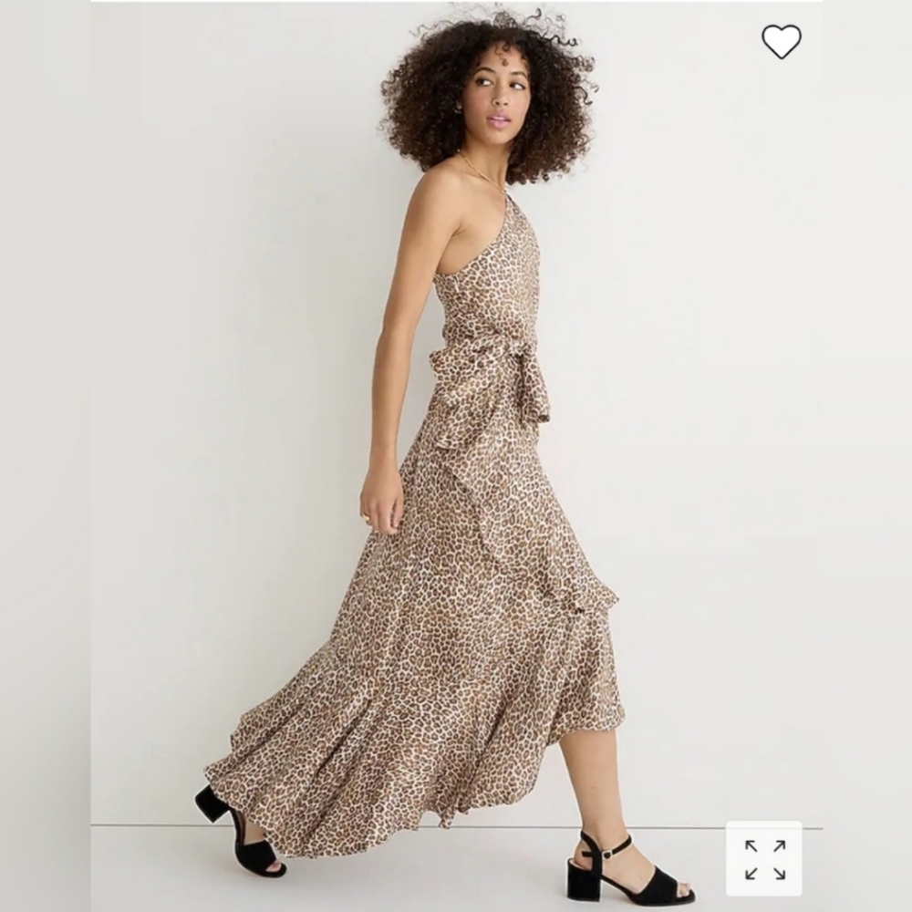 NWT J. Crew One-shoulder ruffle-hem dress in leopard, size 2